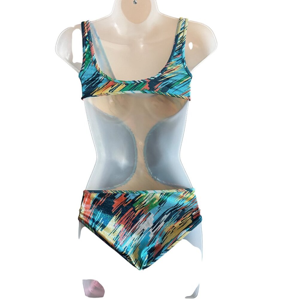 Colorful One Piece Cutout Swimsuit Geometric Print Monokini - Picture 4 of 4